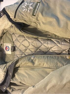 Vintage VUARNET Skiwear Jacket Edelweiss Flower Patch Tan Grey Unisex Women XS S